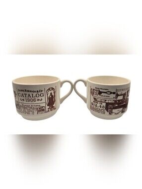 Vintage Sears Roebuck & Co Catalog 1906 Ads Cream Brown Coffee Cup Mug Set of 2